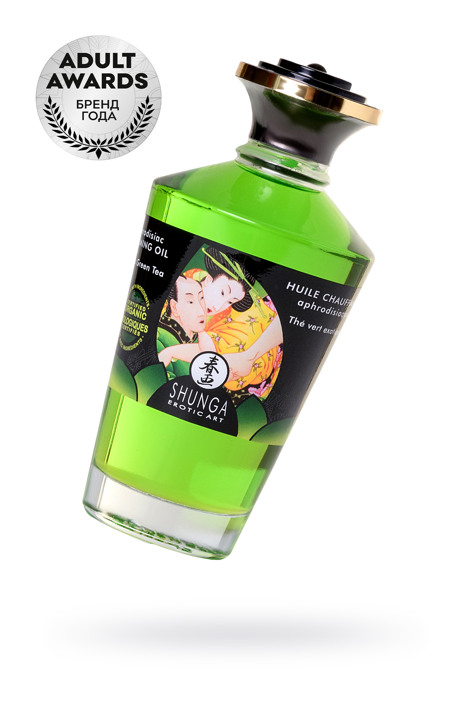 Массажное масло возбуждающее Shunga Organic Зеленый чай, натуральное 100 мл