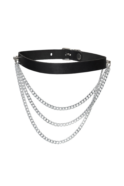 Чокер с цепочками, модель 1 Pecado BDSM, натуральная кожа, черный