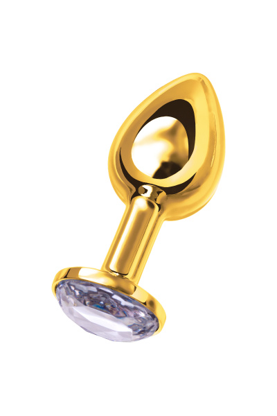 Анальная втулка Metal by TOYFA, металл, золотая, с белым кристаллом, 7,5 см, Ø 3 см, 145 г