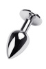 Анальная втулка TOYFA Metalметалл, серебряная с синим кристаллом, 9,5 см, Ø 4 см, 145 гр