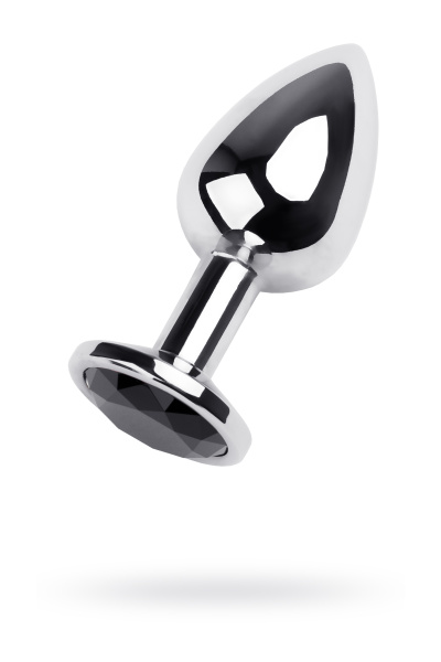 Анальная втулка с кристаллом TOYFA Metall, серебристо-черная, 9,5 см , Ø 4 СМ, 150 Г