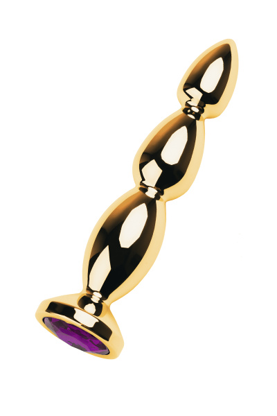 Анальная втулка  TOYFA Metall, металл, серебряная с фиолетовым кристаллом  13,5 см, Ø 3 см, 140 гр