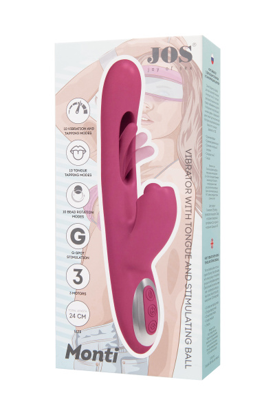Вибратор с двигающимся язычком и стимулирующим шариком, JOS Monti, силикон, розовый, 24 см