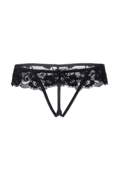 Трусики черные эротические Erolanta Lingerie Collection кружевные S