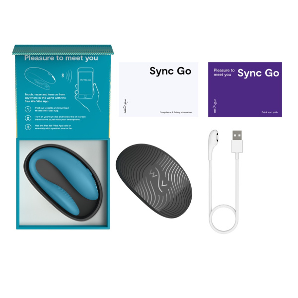 Вибратор для пар WE-VIBE Sync Go бирюзовый,силикон,7,7 см.